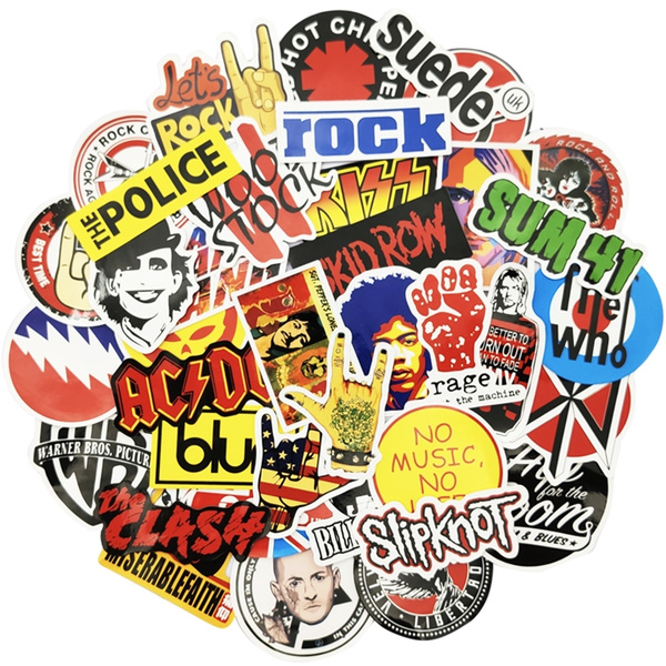 52PCS Rock and Roll Theme Popular Music Band Assorted Sticker Pack  Repeatable Pasting Waterproof Vinyl Decal For Guitar Music Instruments  Laptop Car Motorcycle Skateboard DIY Decoration